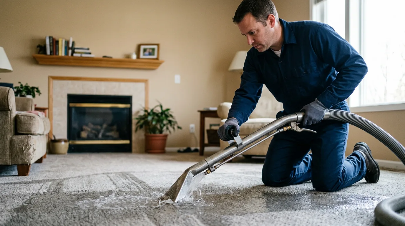 Water damage restoration technician working near Hebron, CT